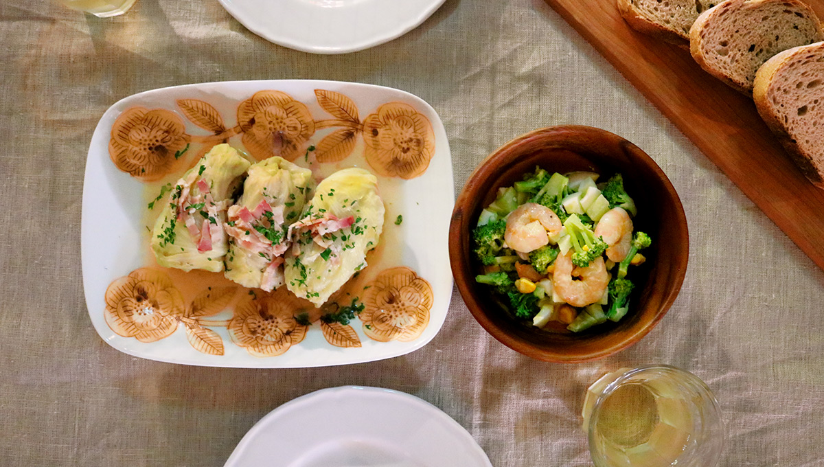 基本の料理　ほっとするおいしさ「ロールキャベツ」＆「えびとブロッコリーのサラダ」