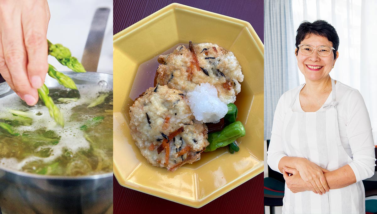 藤野嘉子さんの基本の和食レッスン　～ひりょうずとアスパラ、わかめの初夏の煮もの～