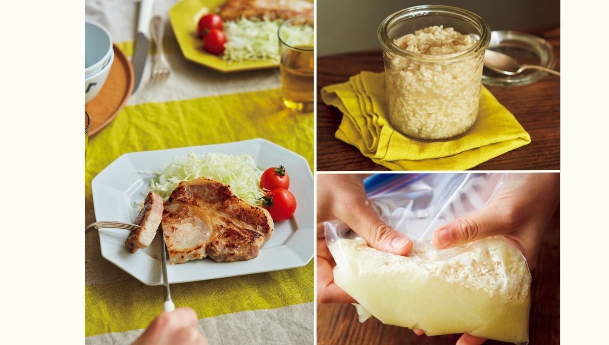 麹パワーで腸活おかず①「玉ねぎ麹発酵セット」をお持ち帰り！　玉ねぎ麹で作るしっとりポークソテー献立