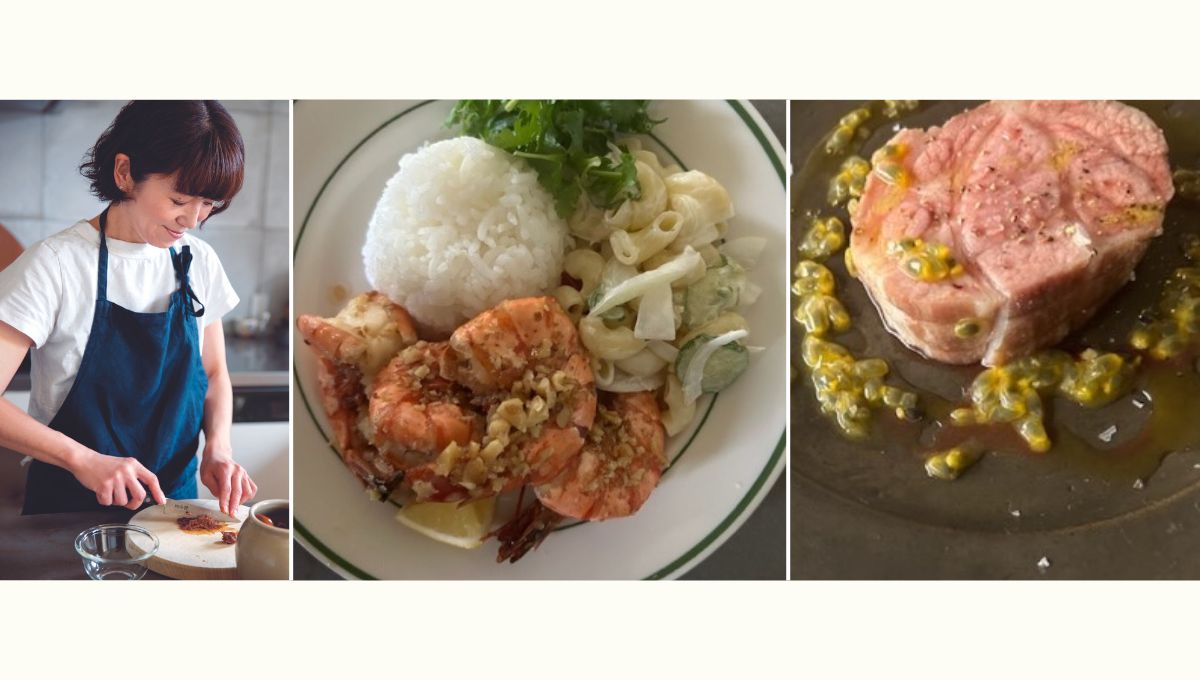 ワタナベマキさんのハワイアン料理で乾杯！～ガーリックシュリンプ＆豚肉のバナナの葉包み蒸し焼き～